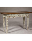 Farmhouse Chic White Distressed Sofa Table with Single Drawer and Tapered Legs
