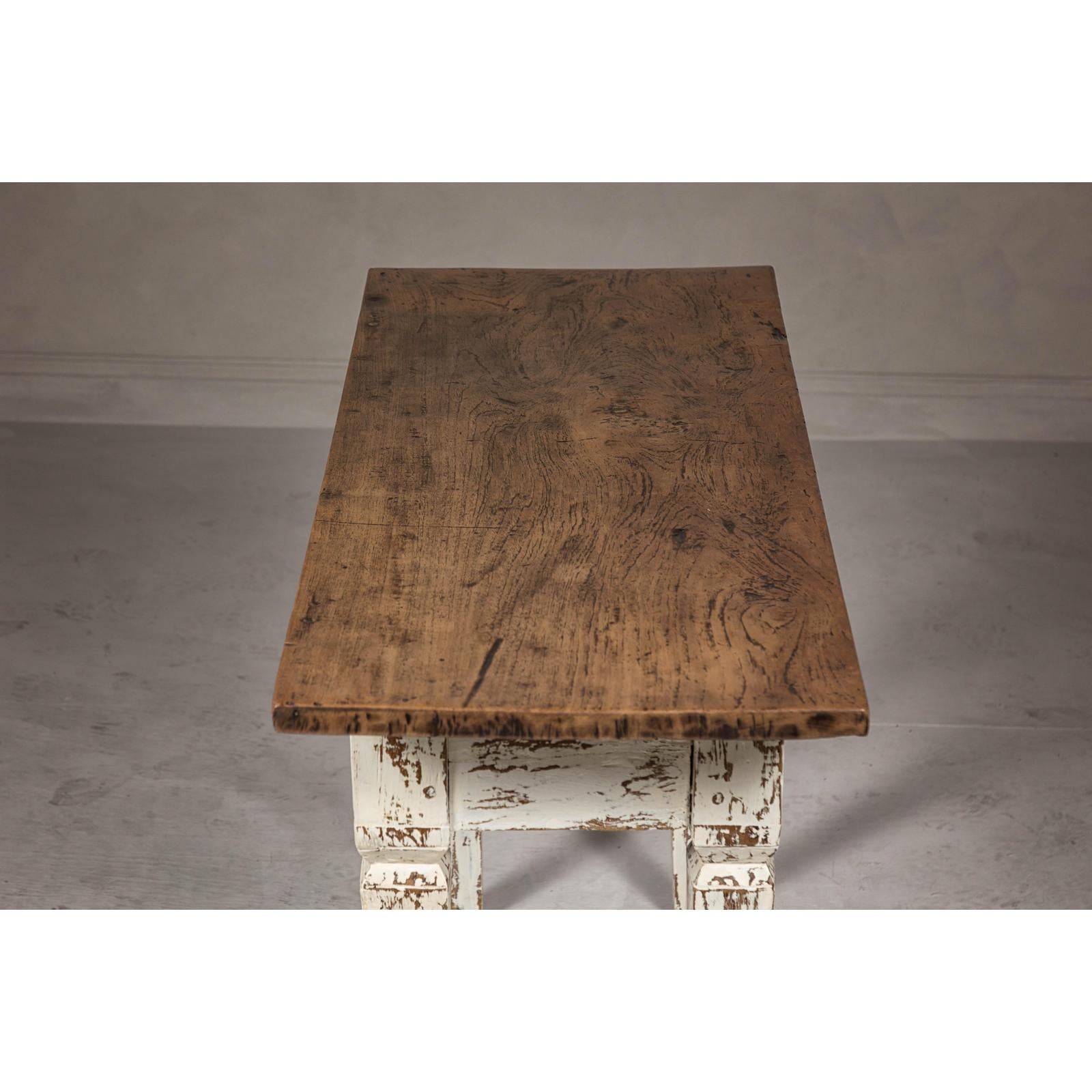 Farmhouse Chic White Distressed Sofa Table with Single Drawer and Tapered Legs
