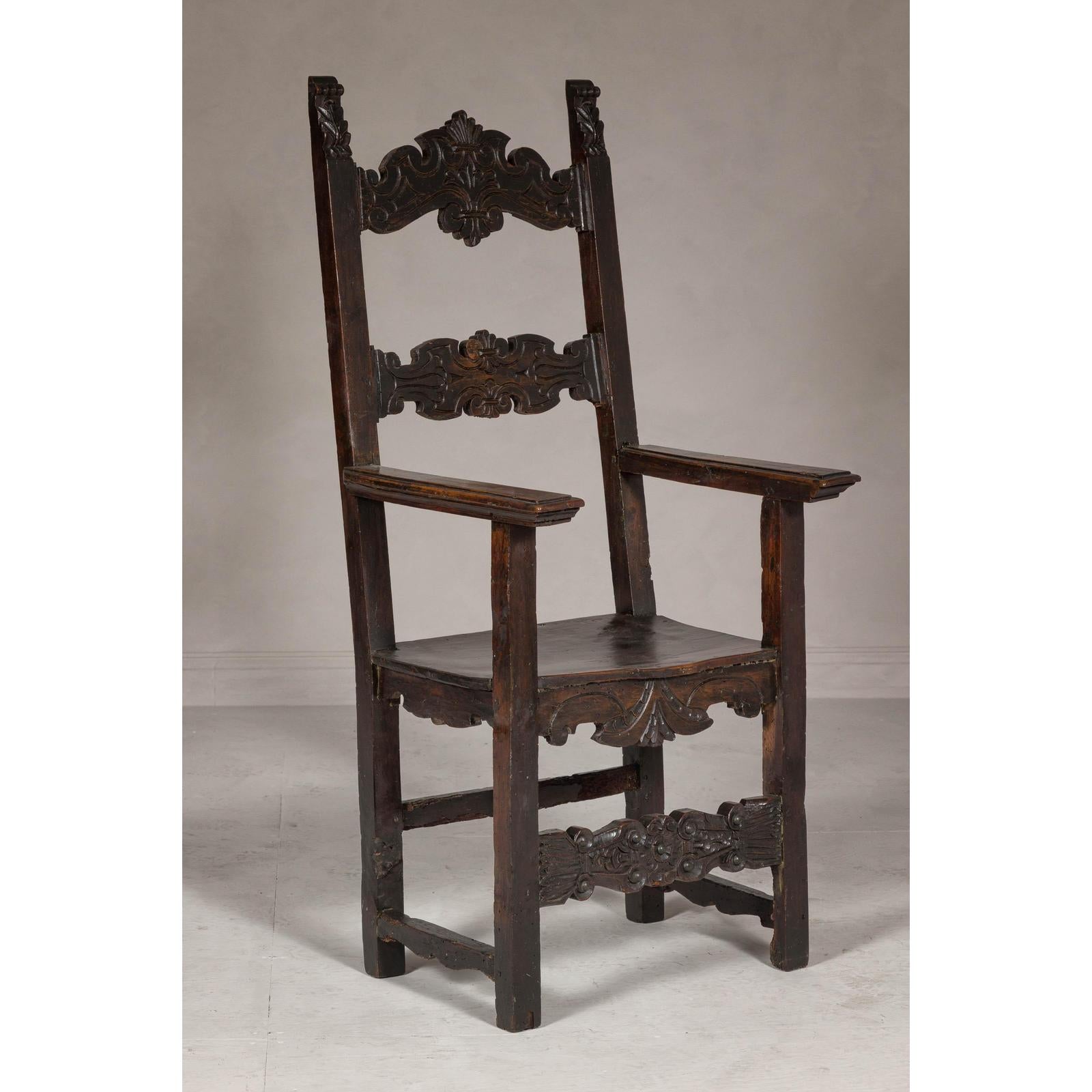 High Back Wooden "Throne Chair" with Carved Designs