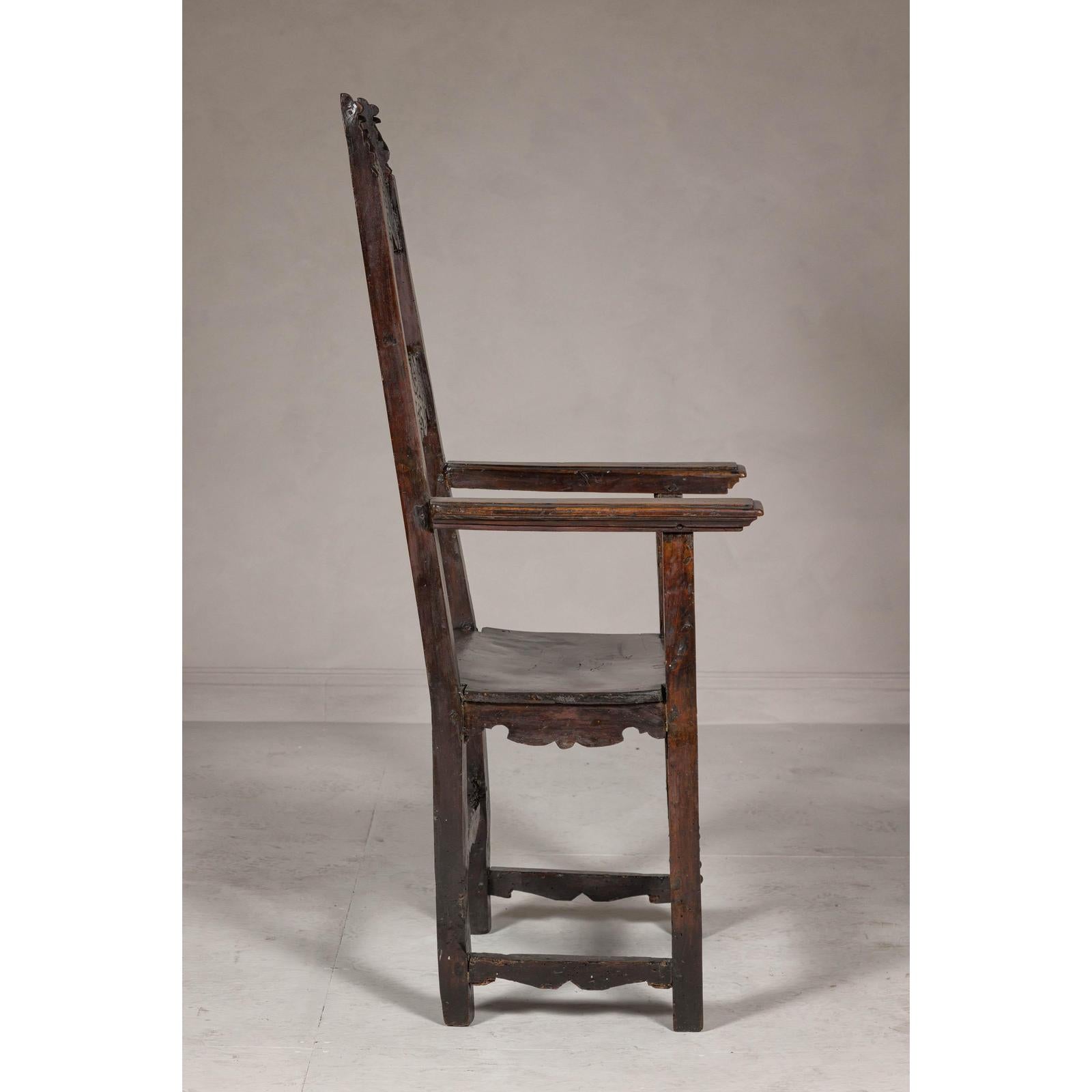 High Back Wooden "Throne Chair" with Carved Designs