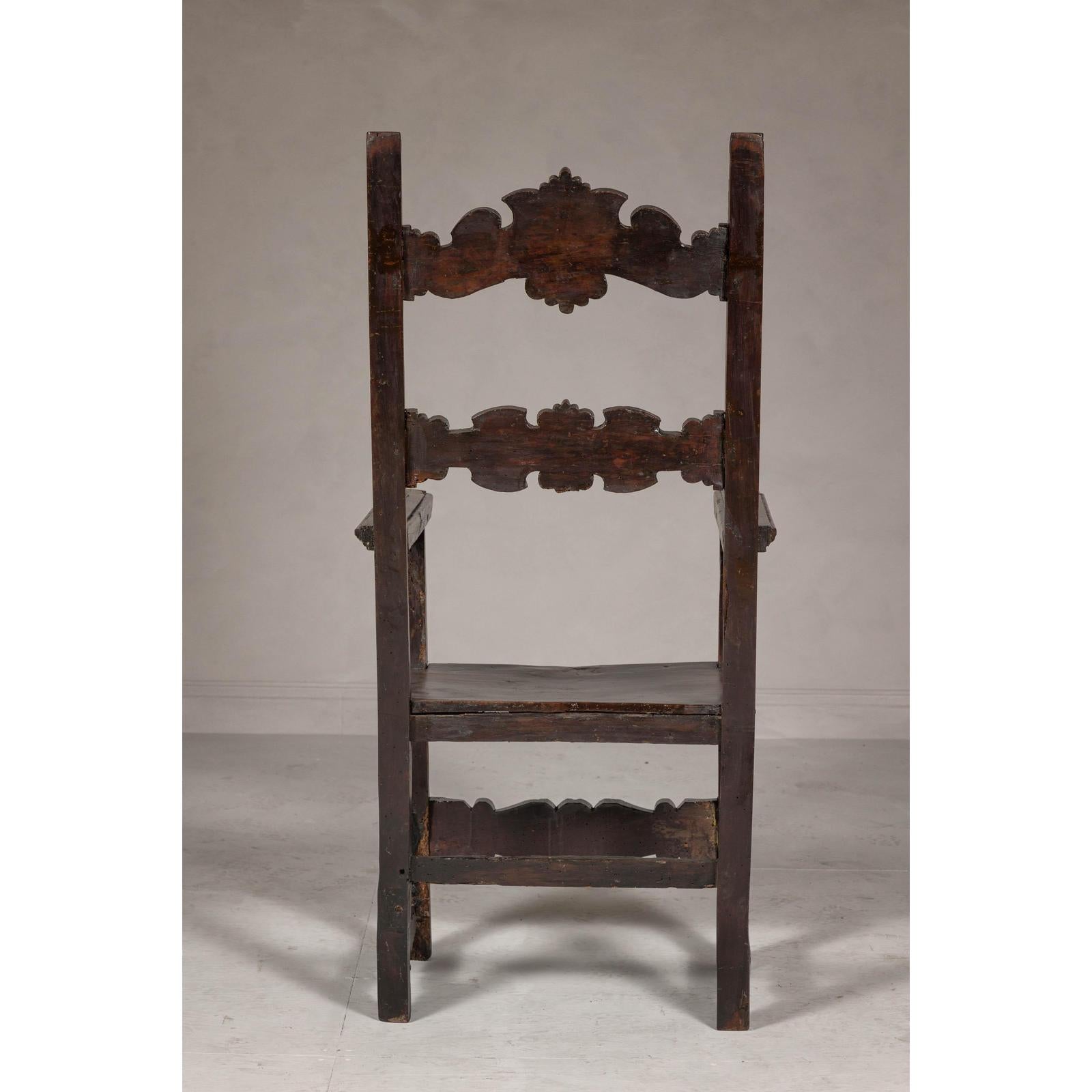 High Back Wooden "Throne Chair" with Carved Designs