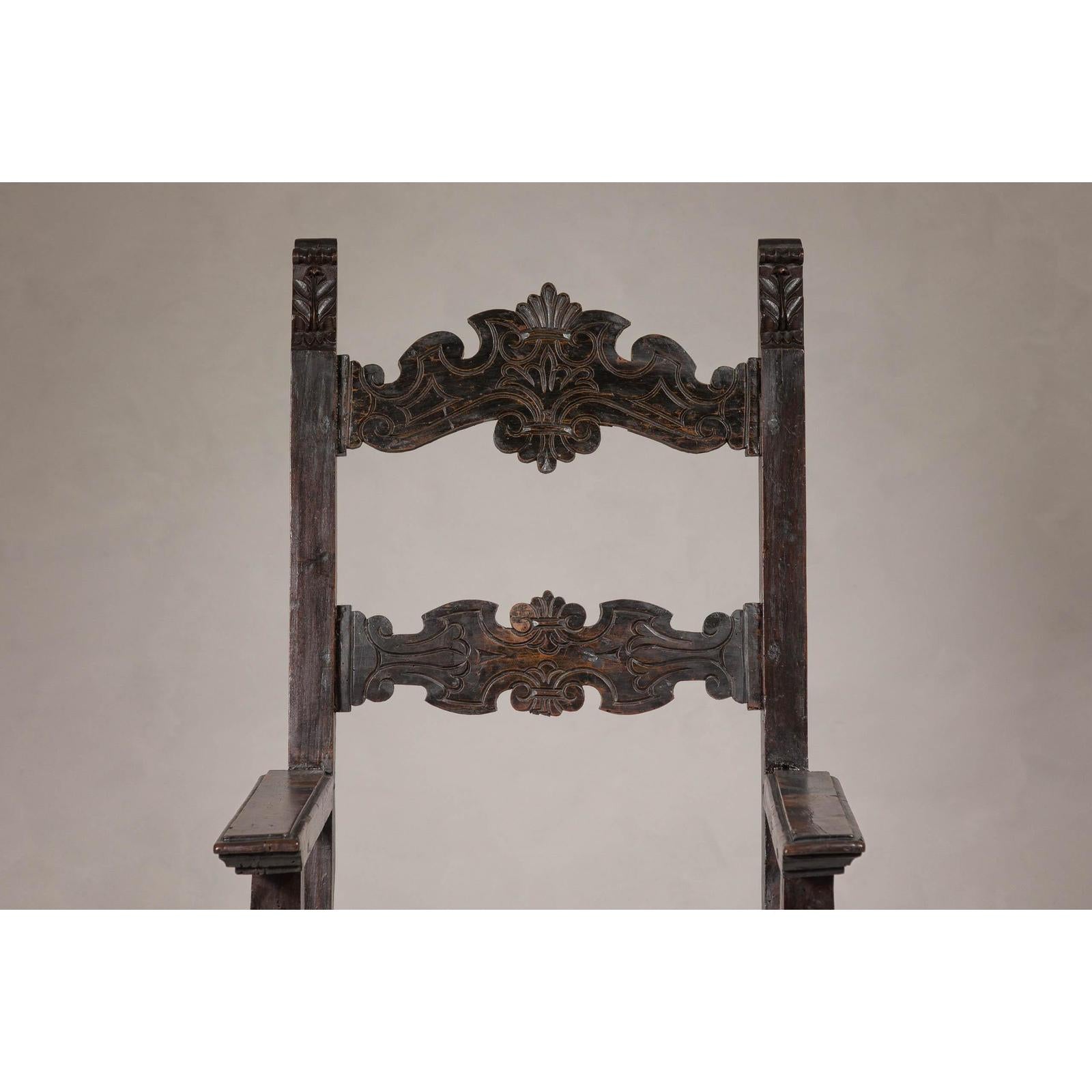 High Back Wooden "Throne Chair" with Carved Designs