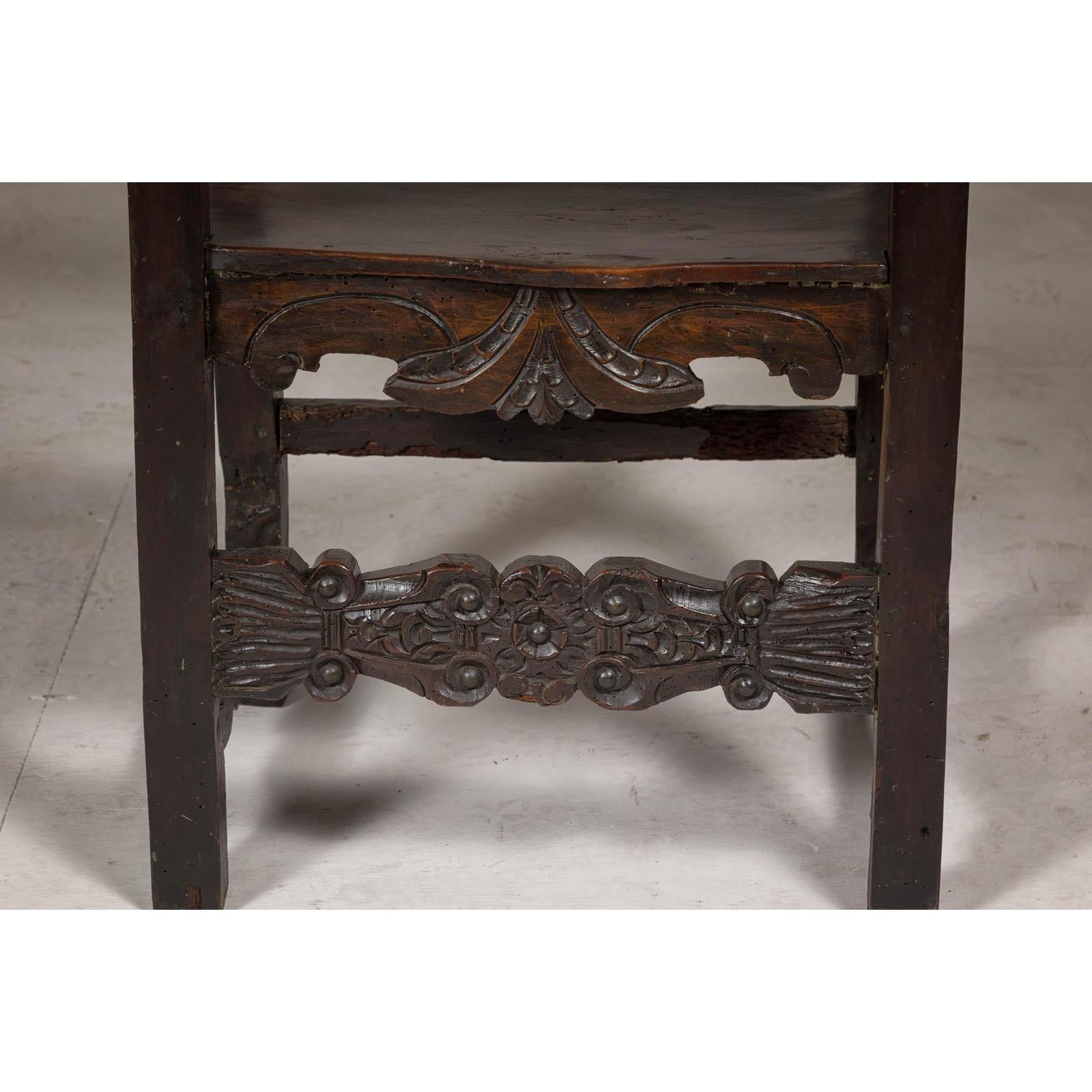 High Back Wooden "Throne Chair" with Carved Designs