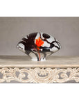 Blown Glass Dome with White, Black & Orange Abstract Décor
