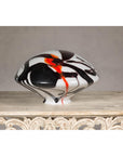Blown Glass Dome with White, Black & Orange Abstract Décor