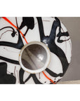 Blown Glass Dome with White, Black & Orange Abstract Décor
