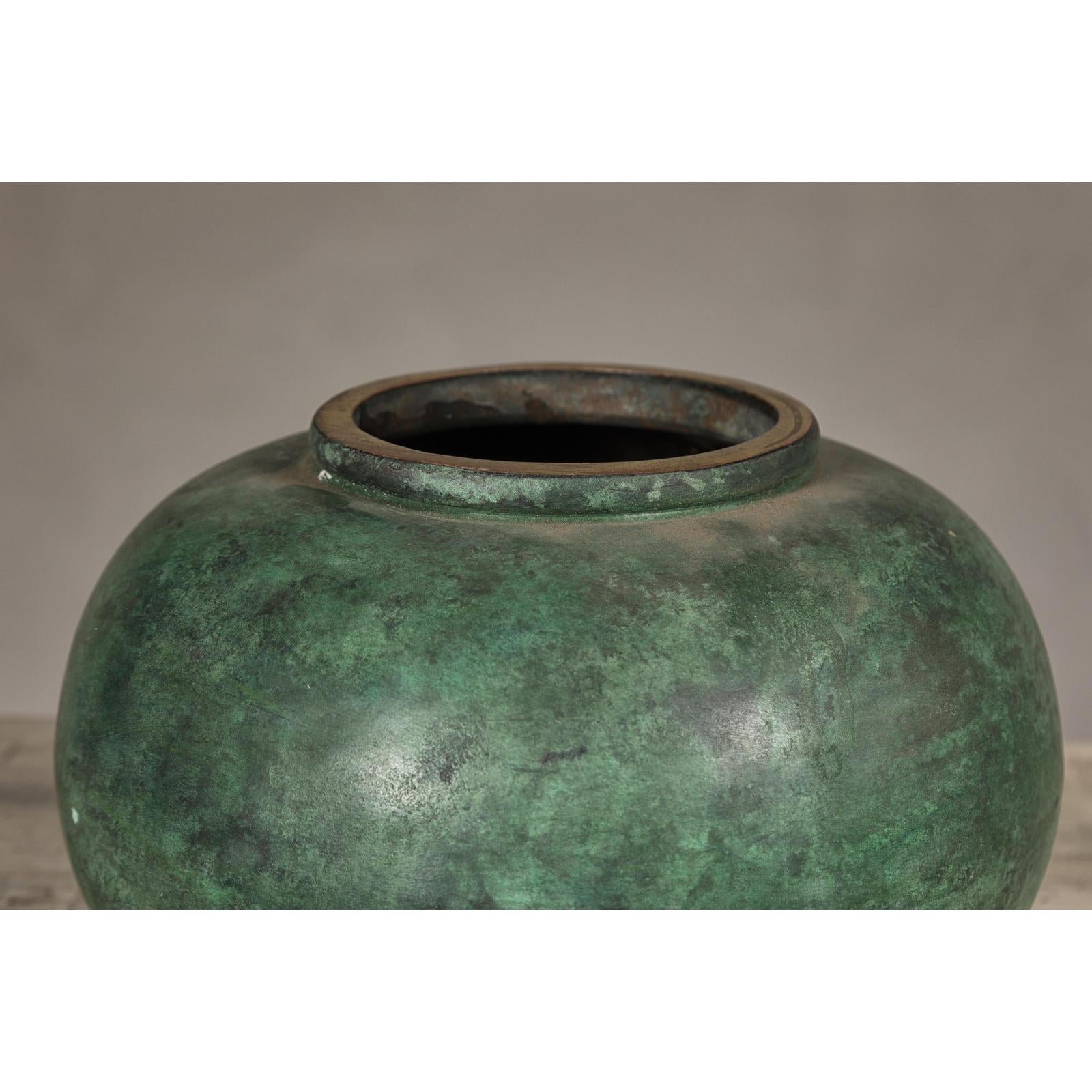 Vintage Bronze Bowl with Generous Rounded Silhouette and Verdigris Patina