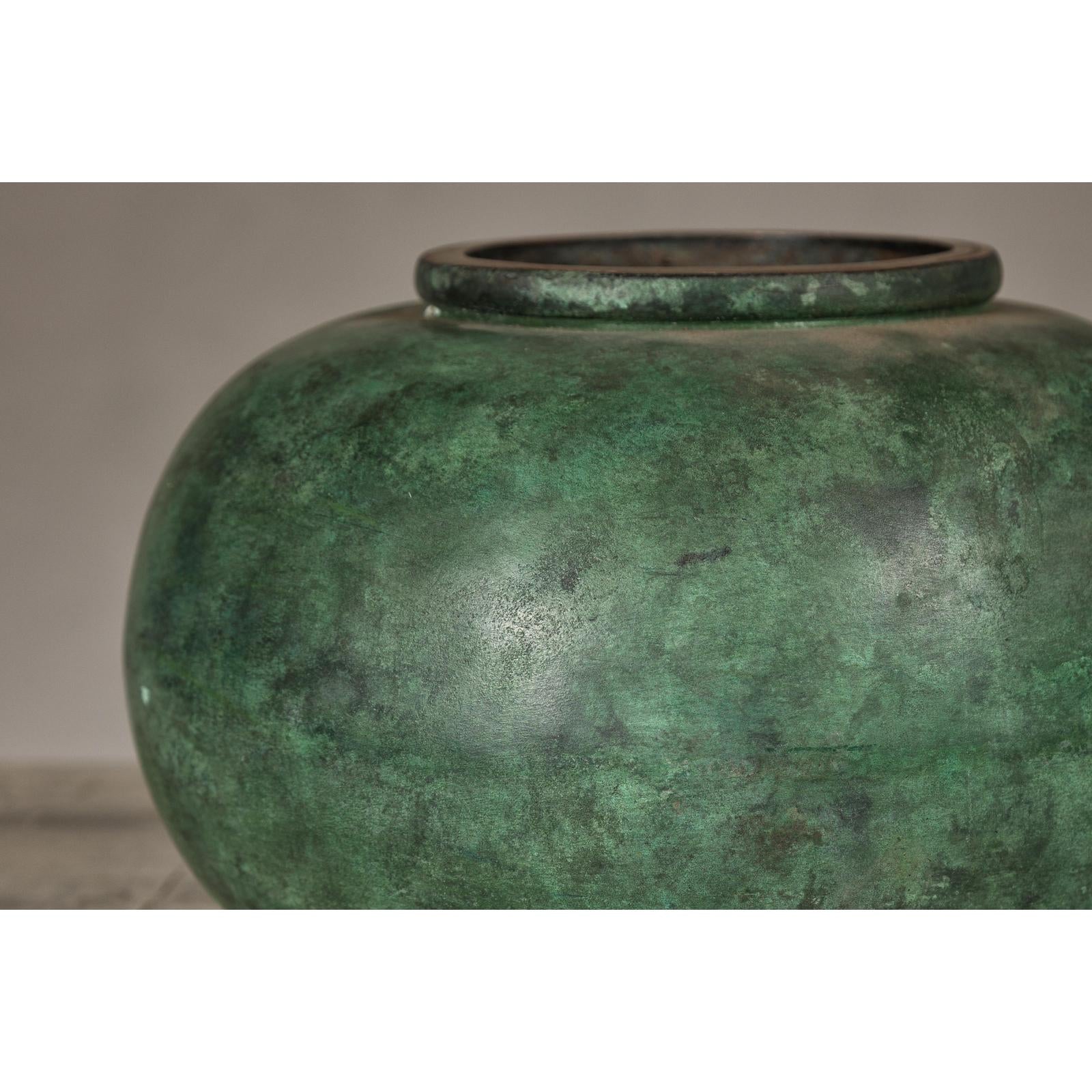 Vintage Bronze Bowl with Generous Rounded Silhouette and Verdigris Patina