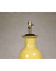 Yellow Crackle Glazed Ceramic Vase with Round Belly on Wooden Base