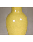 Yellow Crackle Glazed Ceramic Vase with Round Belly on Wooden Base