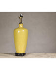 Yellow Crackle Glazed Ceramic Vase with on Wooden Base