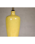 Yellow Crackle Glazed Ceramic Vase with on Wooden Base