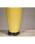 Yellow Crackle Glazed Ceramic Vase with on Wooden Base