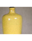 Yellow Crackle Glazed Ceramic Vase with on Wooden Base