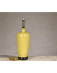 Yellow Crackle Glazed Ceramic Vase with on Wooden Base
