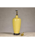 Yellow Crackle Glazed Ceramic Vase with on Wooden Base