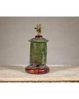 Green Glazed Terracotta Table Lamp on Circular Base