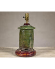 Green Glazed Terracotta Table Lamp on Circular Base