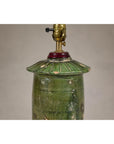 Green Glazed Terracotta Table Lamp on Circular Base