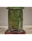 Green Glazed Terracotta Table Lamp on Circular Base