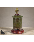 Green Glazed Terracotta Table Lamp on Circular Base