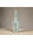 Multi-Color Vase with Blue and Green Drip Accent on Cream Ground