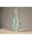 Multi-Color Vase with Blue and Green Drip Accent on Cream Ground