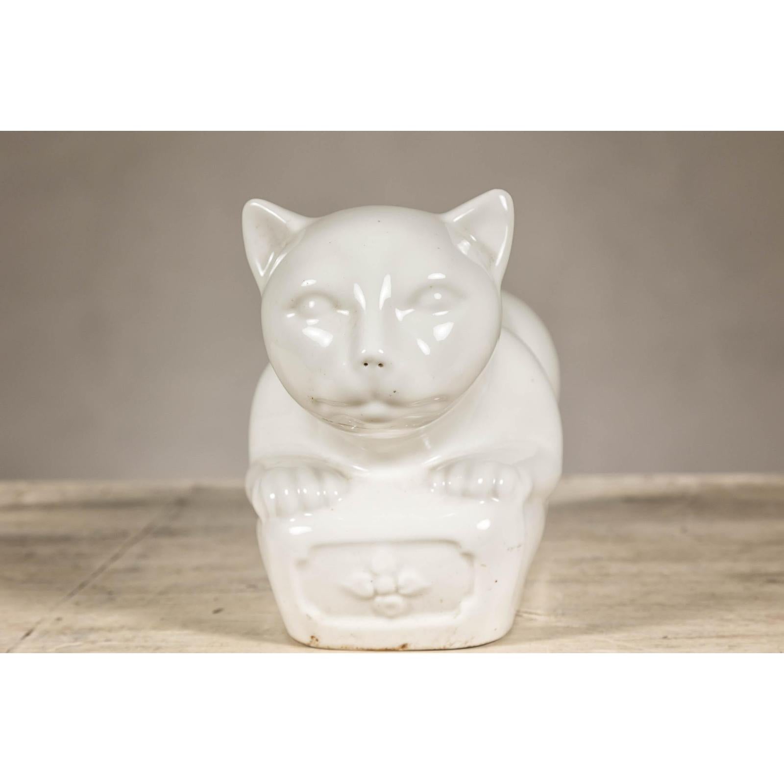 Vintage Petite Blanc de Chine Porcelain Cat Figure