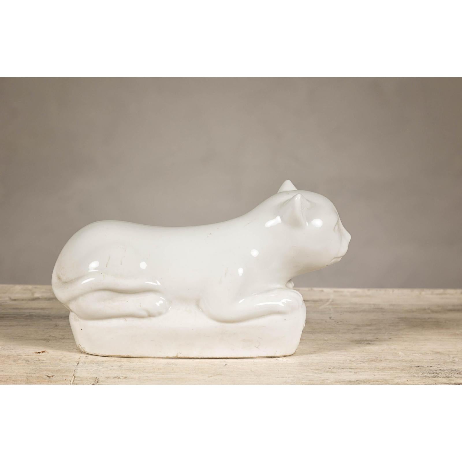 Vintage Petite Blanc de Chine Porcelain Cat Figure
