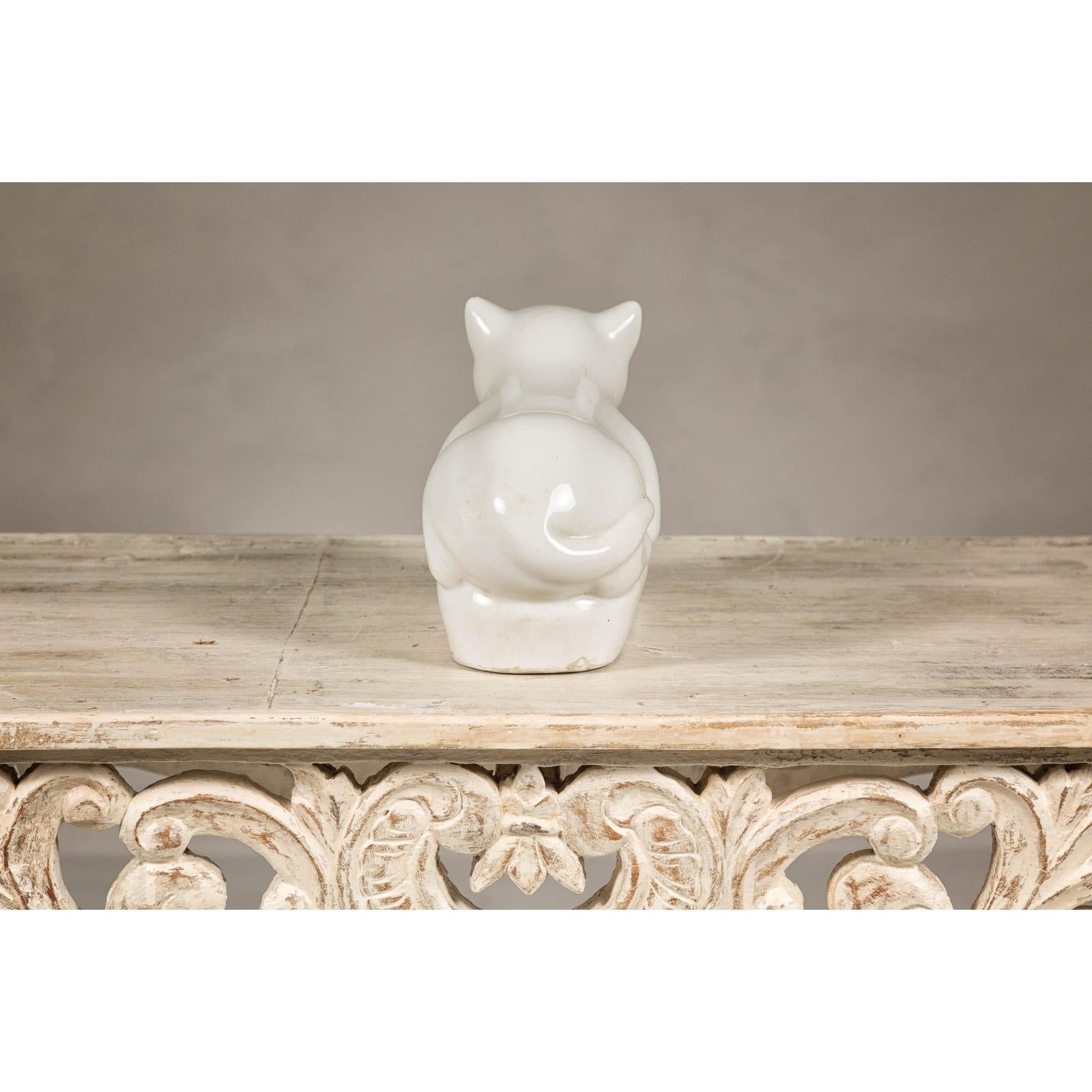 Vintage Petite Blanc de Chine Porcelain Cat Figure