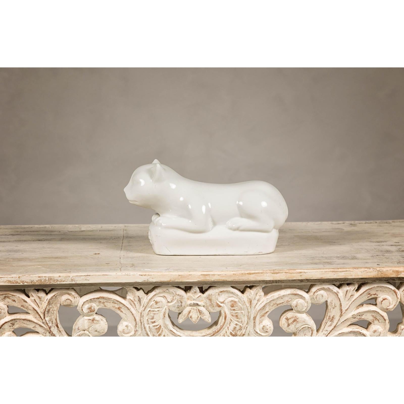 Vintage Petite Blanc de Chine Porcelain Cat Figure
