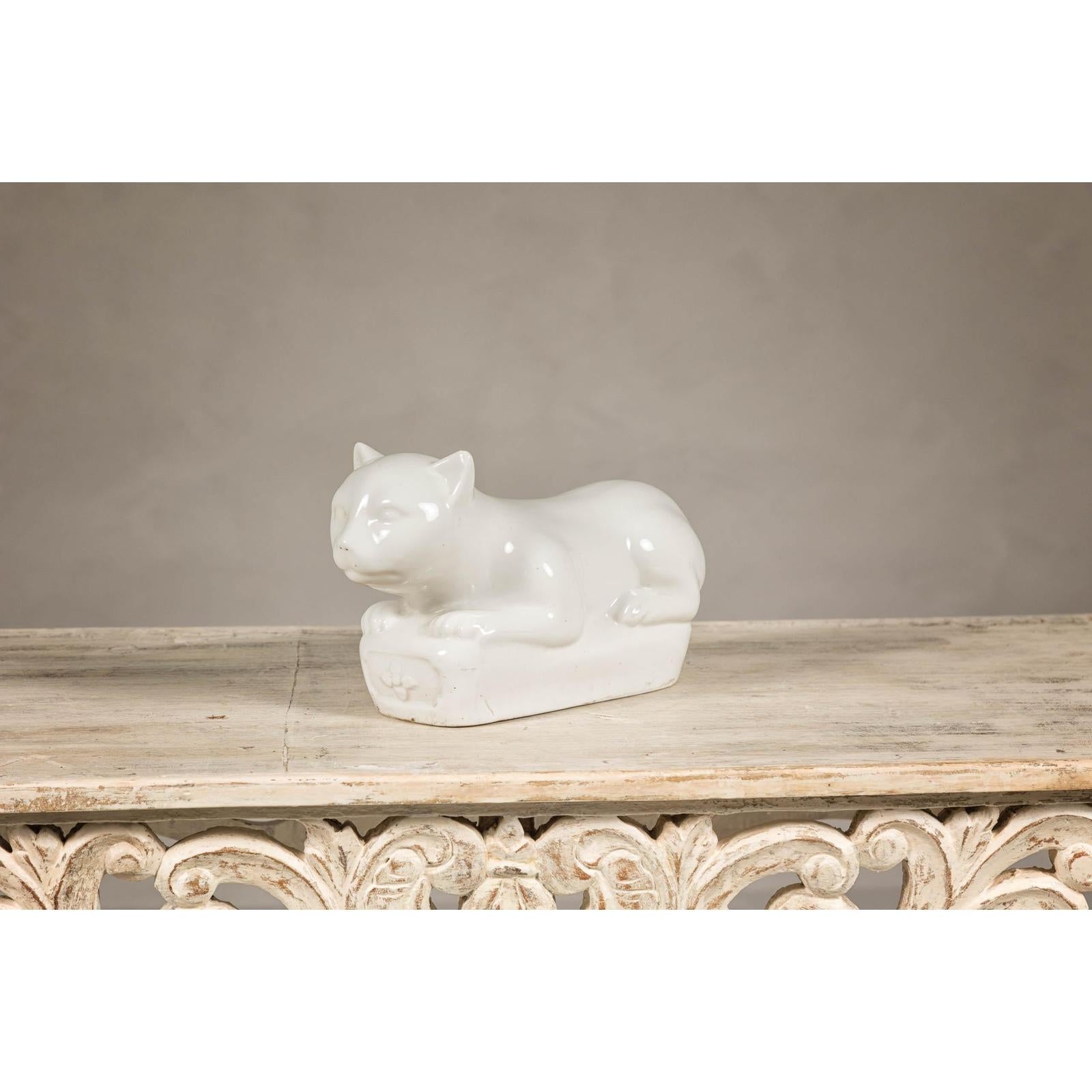 Vintage Petite Blanc de Chine Porcelain Cat Figure
