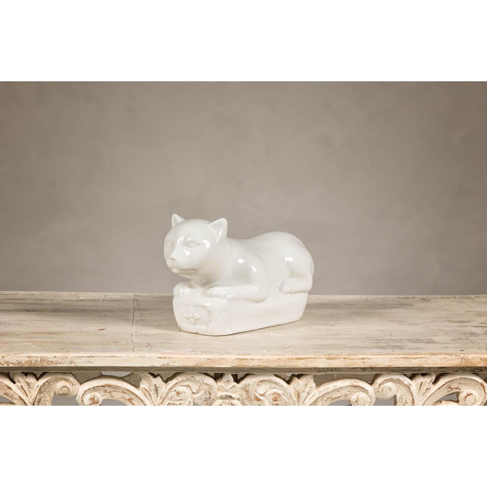 Vintage Petite Blanc de Chine Porcelain Cat Figure