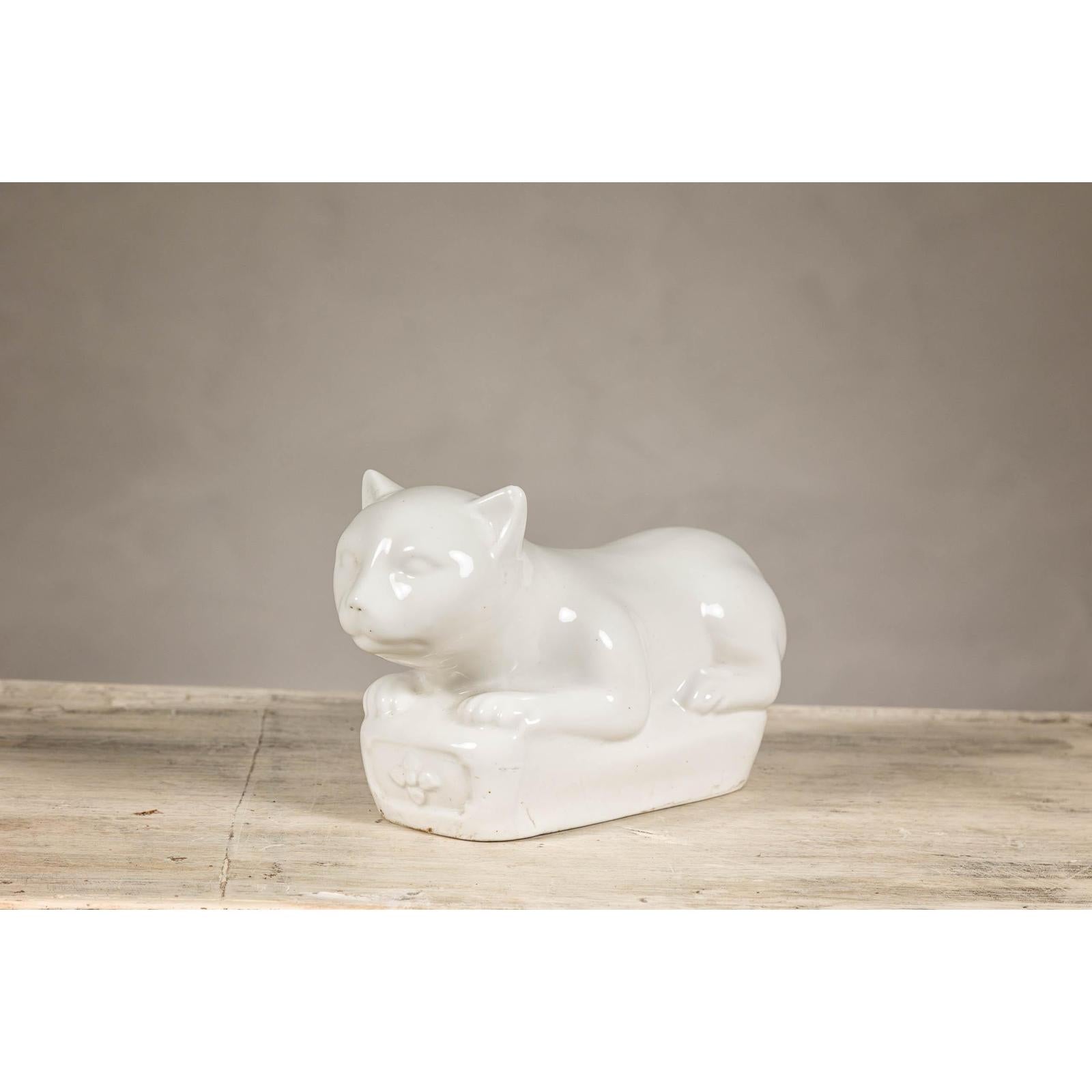 Vintage Petite Blanc de Chine Porcelain Cat Figure