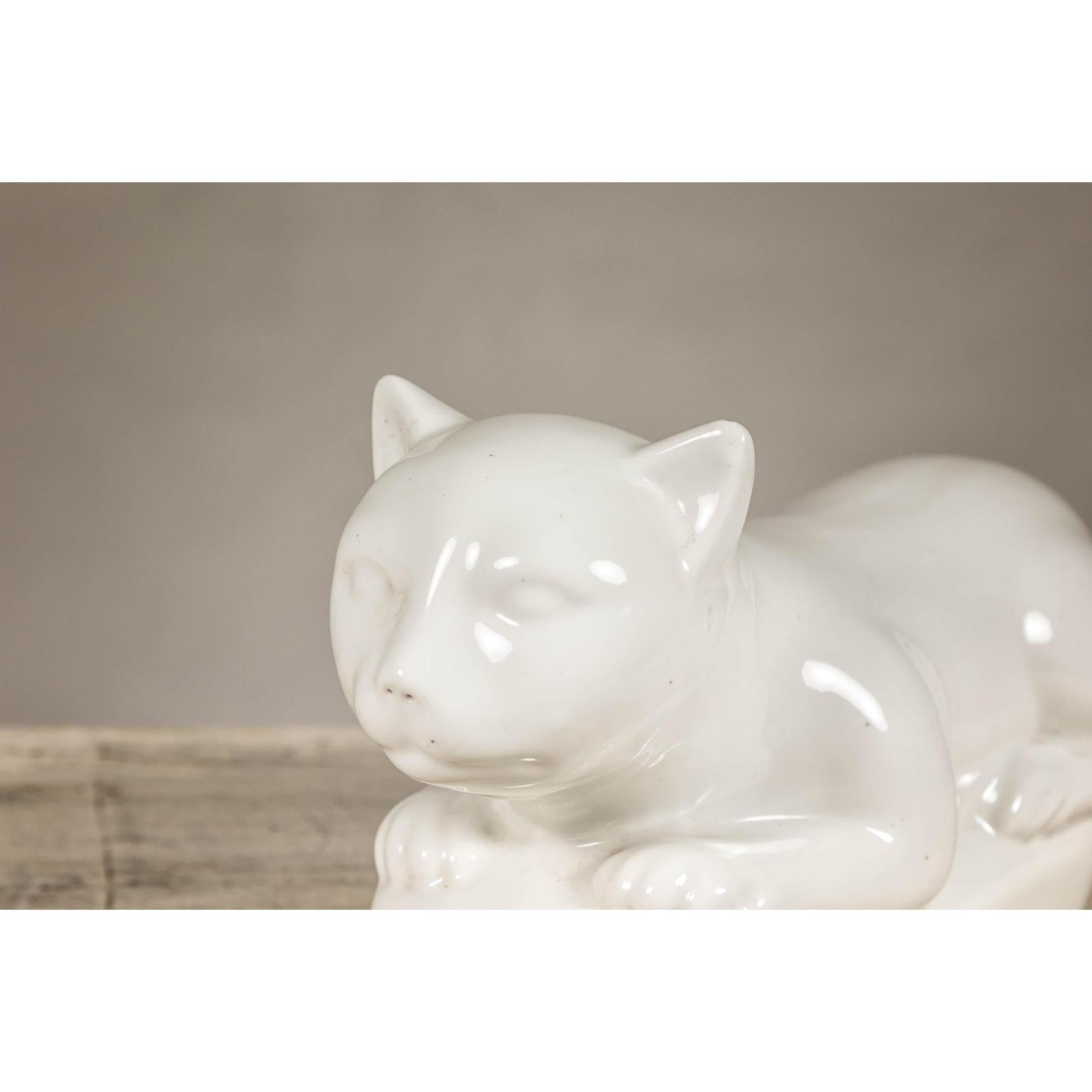 Vintage Petite Blanc de Chine Porcelain Cat Figure