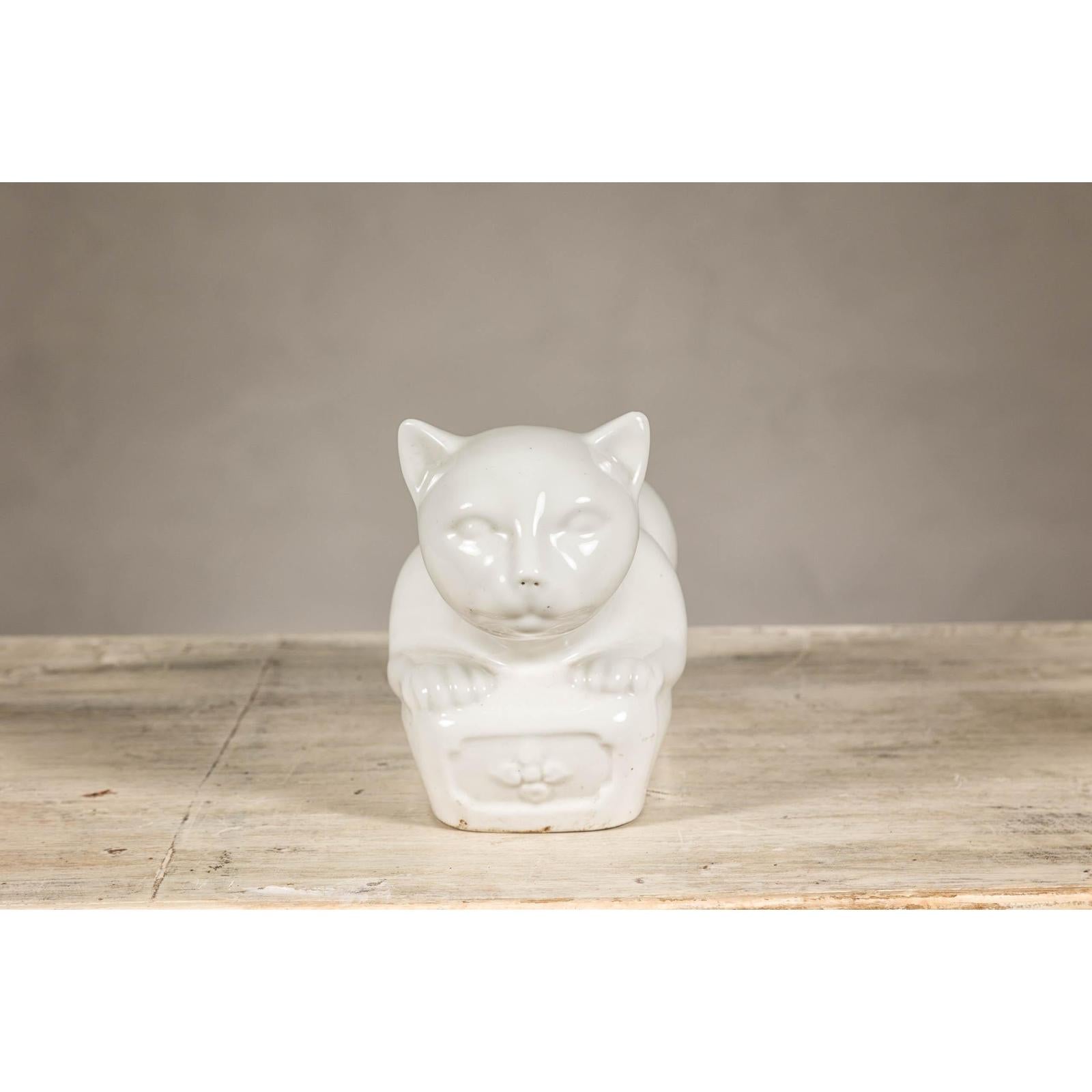 Vintage Petite Blanc de Chine Porcelain Cat Figure