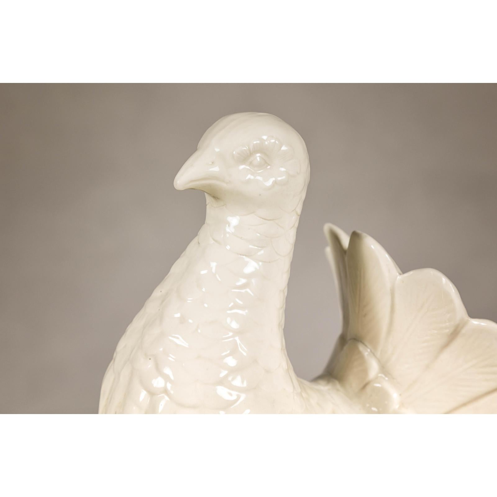 Petite Blanc de Chine Porcelain Fantail Pigeon Sculpture, Vintage