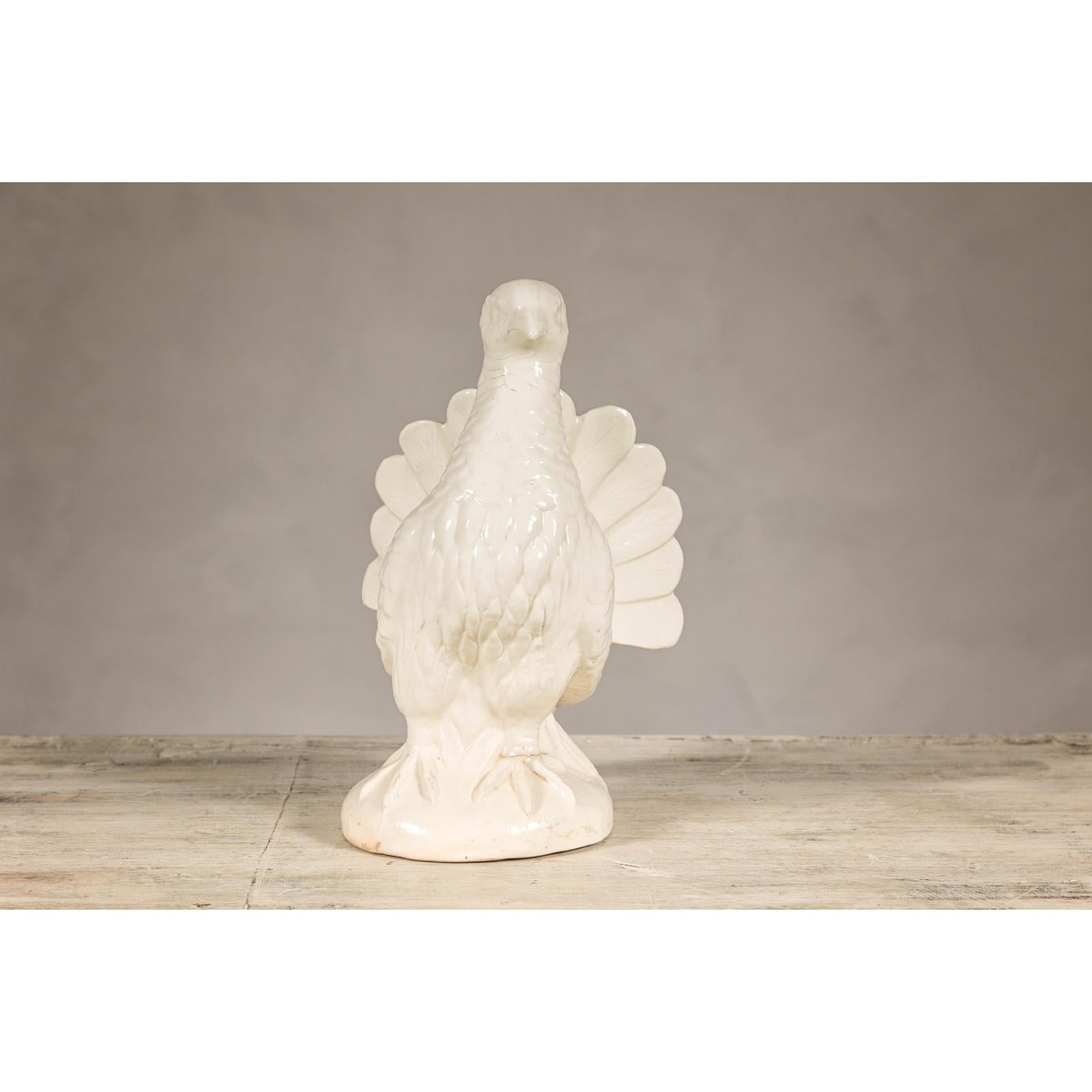 Petite Blanc de Chine Porcelain Fantail Pigeon Sculpture, Vintage