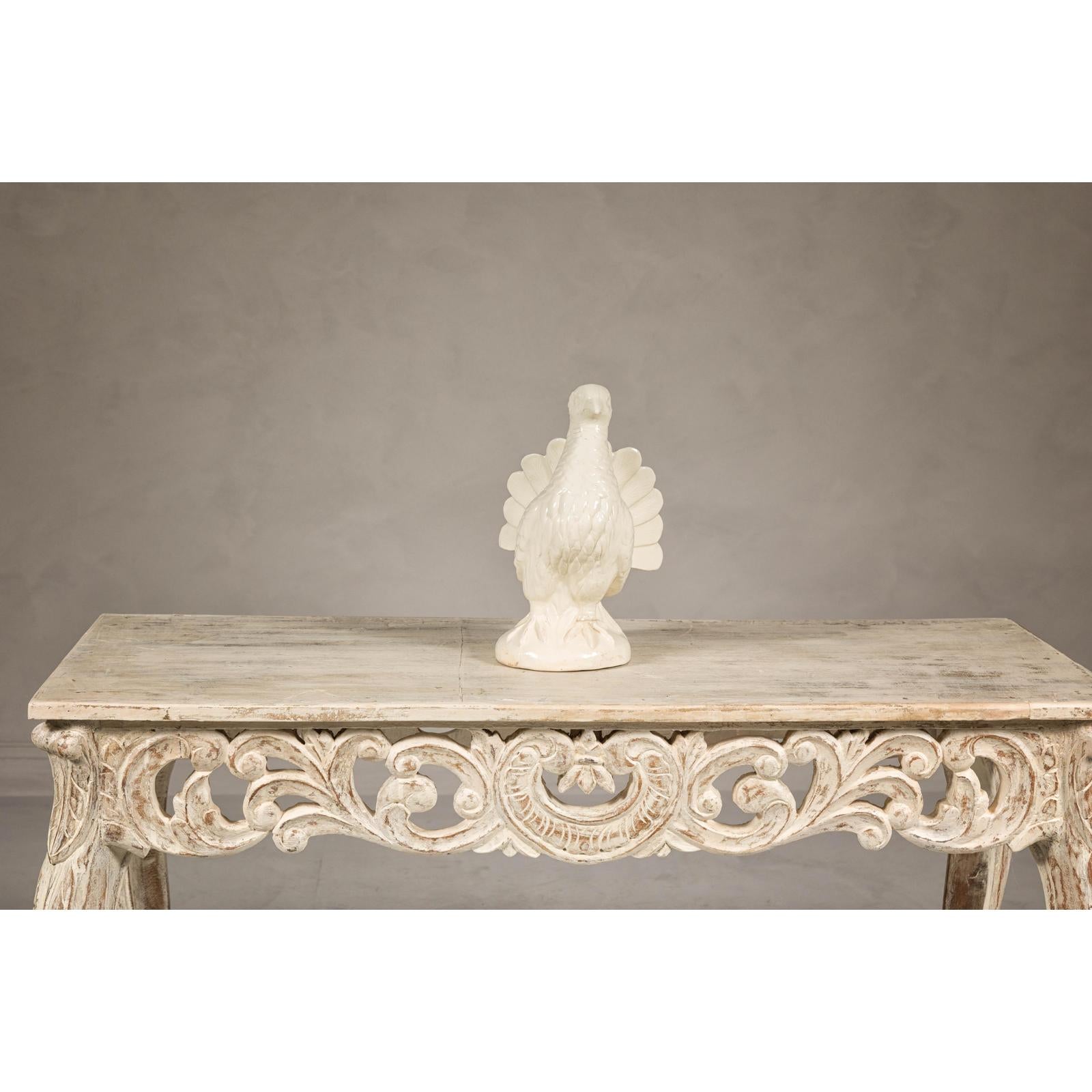 Petite Blanc de Chine Porcelain Fantail Pigeon Sculpture, Vintage