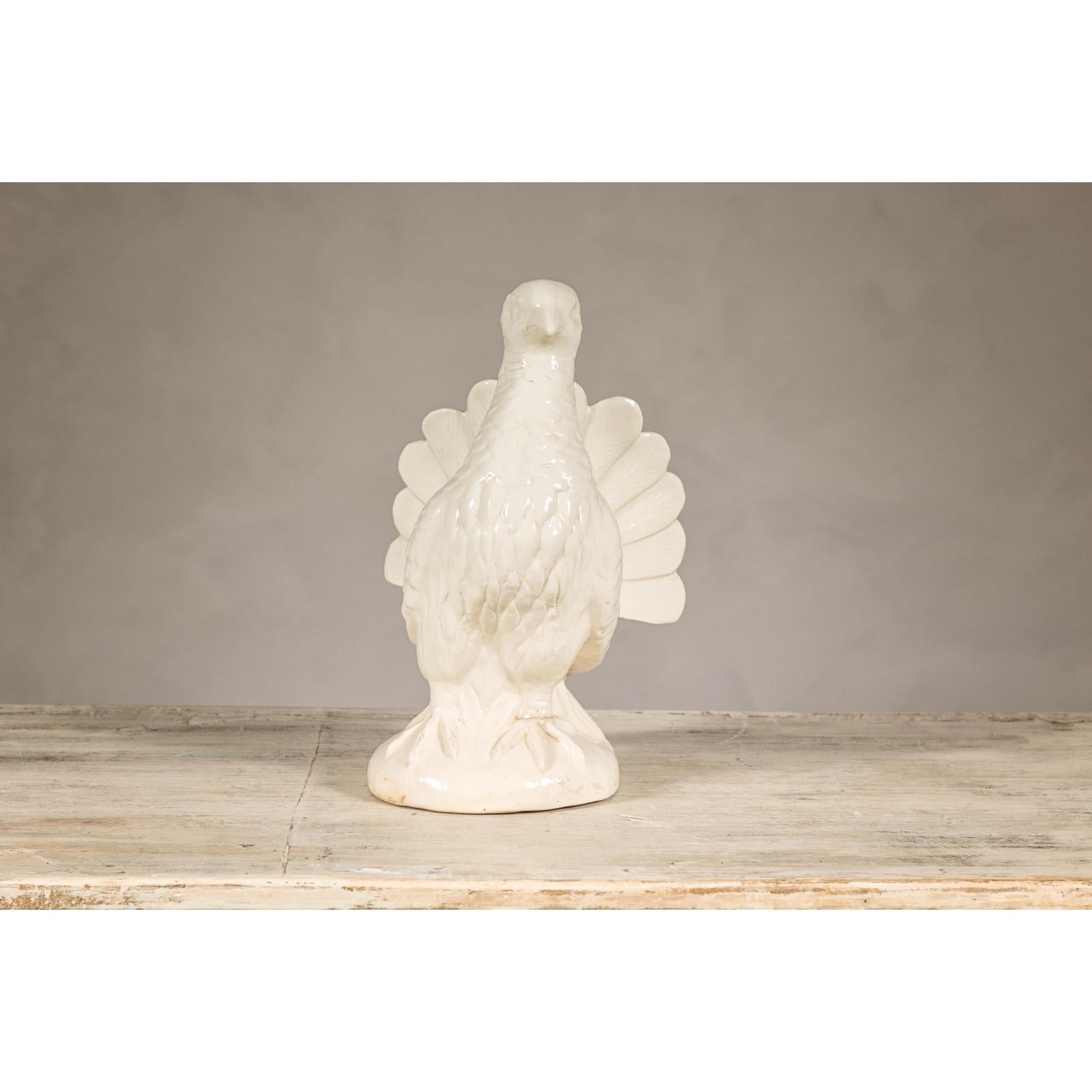 Petite Blanc de Chine Porcelain Fantail Pigeon Sculpture, Vintage