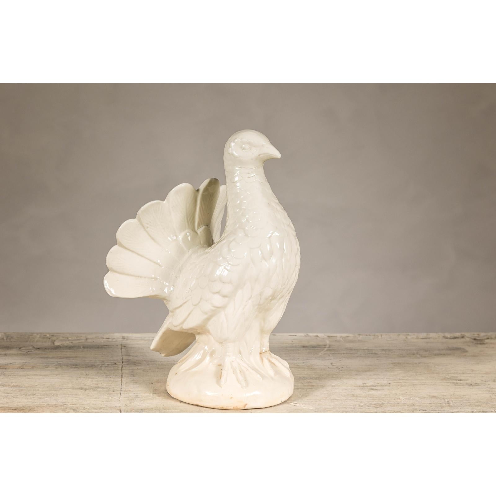 Petite Blanc de Chine Porcelain Fantail Pigeon Sculpture, Vintage