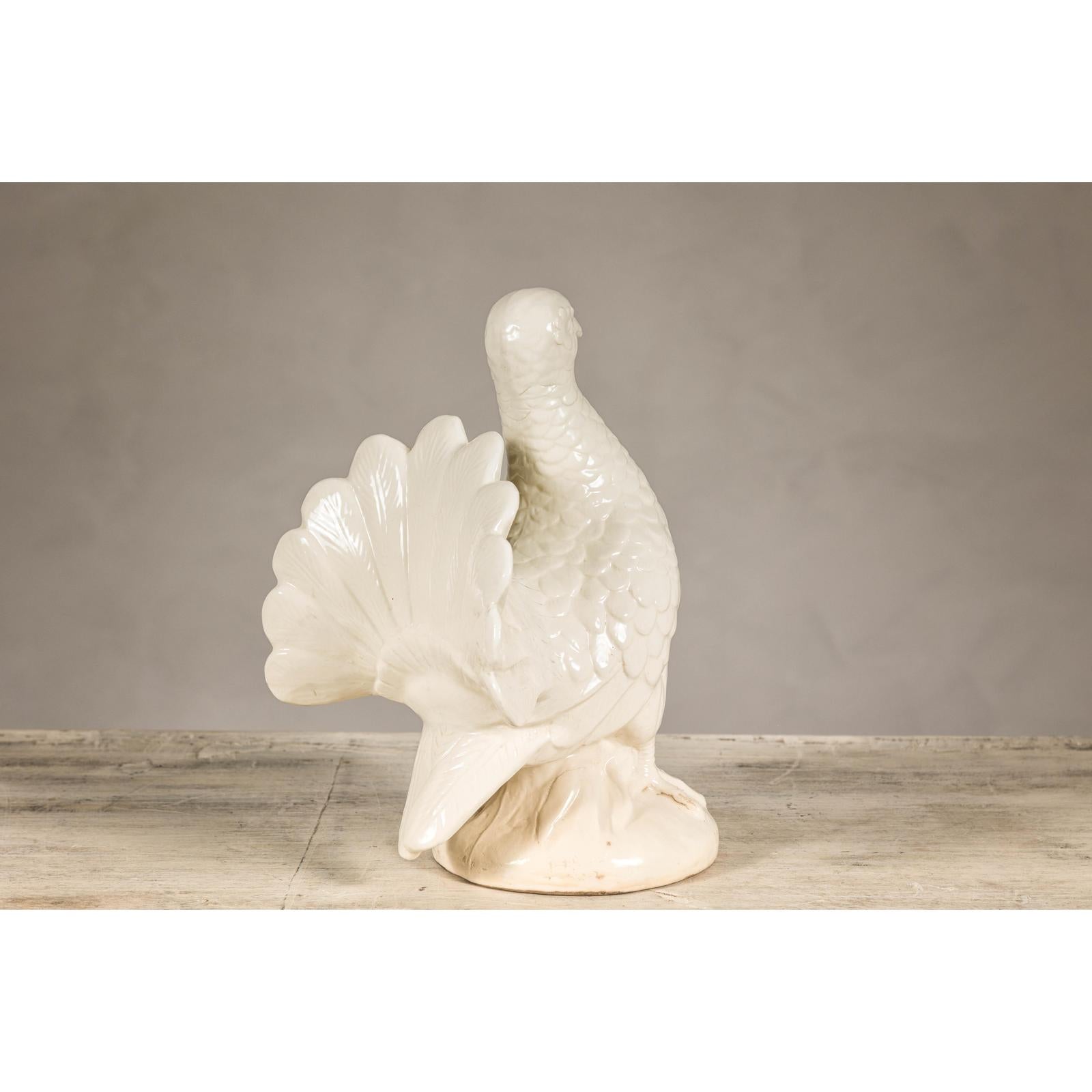 Petite Blanc de Chine Porcelain Fantail Pigeon Sculpture, Vintage