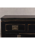 Black Lacquer Sideboard with Rubbed Edges, Brass Hardware, Doors and Drawers