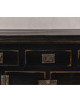 Black Lacquer Sideboard with Rubbed Edges, Brass Hardware, Doors and Drawers
