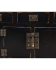 Black Lacquer Sideboard with Rubbed Edges, Brass Hardware, Doors and Drawers