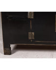 Black Lacquer Sideboard with Rubbed Edges, Brass Hardware, Doors and Drawers