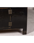 Black Lacquer Sideboard with Rubbed Edges, Brass Hardware, Doors and Drawers