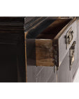 Black Lacquer Sideboard with Rubbed Edges, Brass Hardware, Doors and Drawers