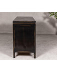 Black Lacquer Sideboard with Rubbed Edges, Brass Hardware, Doors and Drawers
