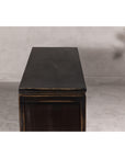 Black Lacquer Sideboard with Rubbed Edges, Brass Hardware, Doors and Drawers